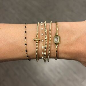 stainless steel gold cubic zirconia stone bracelet rectangle pendant